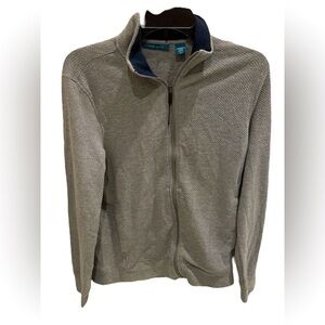 Perry Ellis Grayish Cotton Poly Fleece Zippered SWEATER Small